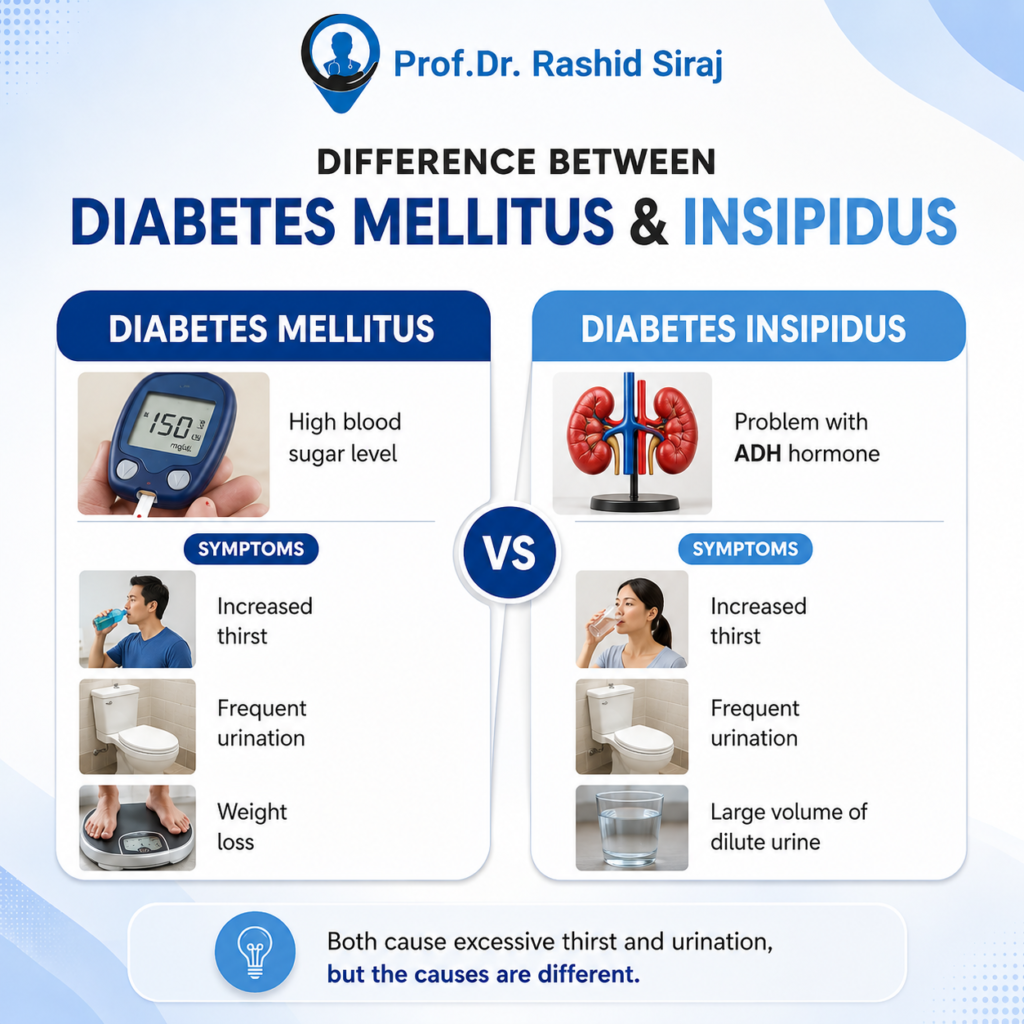 Difference between diabetes mellitus and insipidus